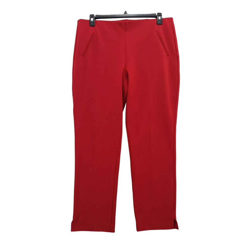 Chico's Pull On Pants Women 14 Red Ankle Length Stretch Slit Hem